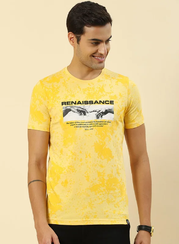 Fashionable Comfort Men Yellow Printed T-Shirt