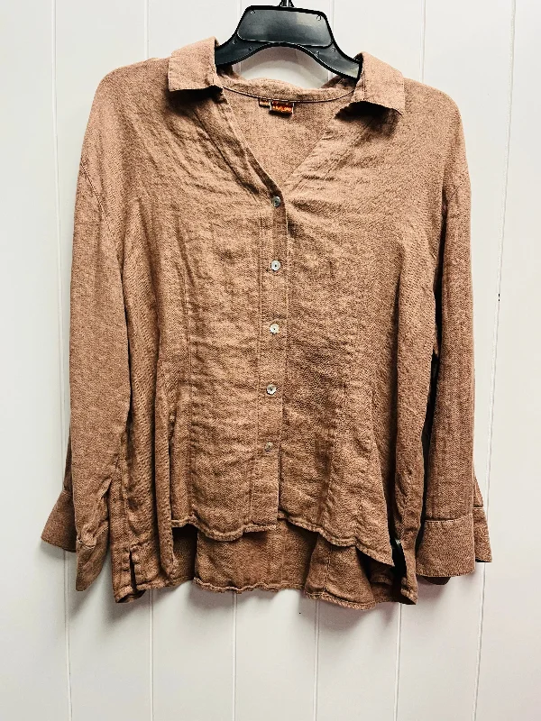 Easy Wear Chic Top Long Sleeve By Tianello In Brown, Size: Xl