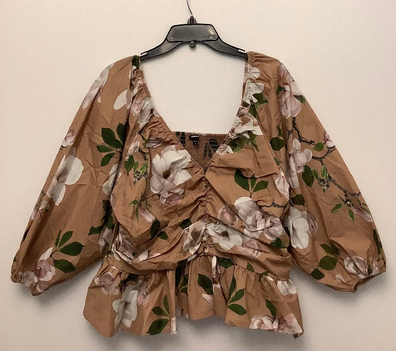 Thin Design Top Long Sleeve By Express In Floral Print, Size: Xl