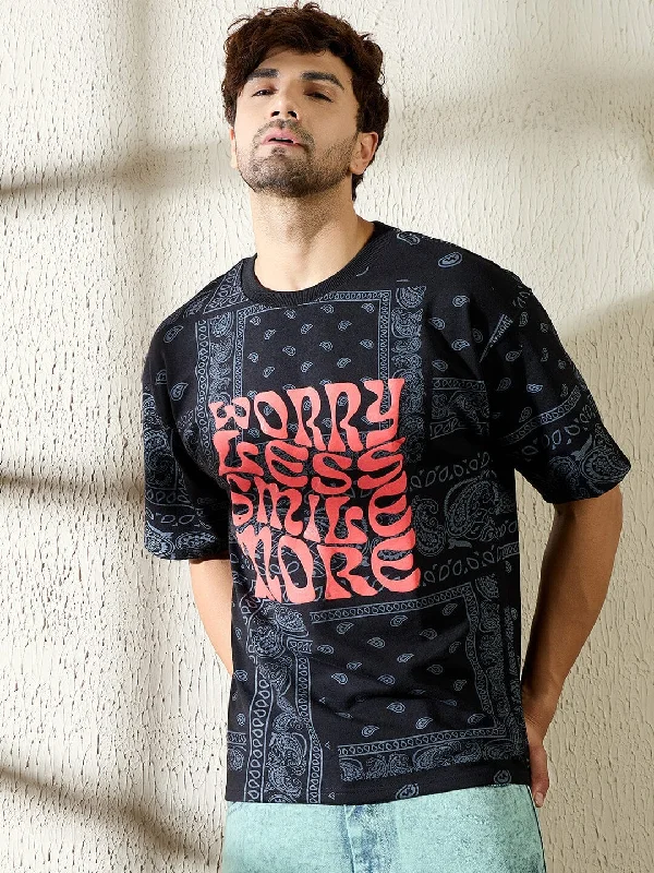 Economic Outlook Black Paisley Oversized Tshirt