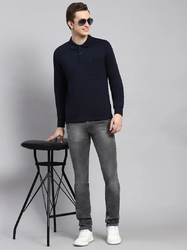 Cozy Footwear Men Navy Blue Plain Winter T-Shirt