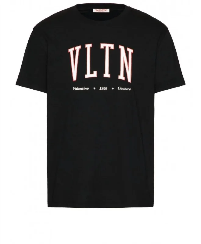 Exquisite Details Mens Outline Short Sleeve Crew Neck T-Shirt In Black