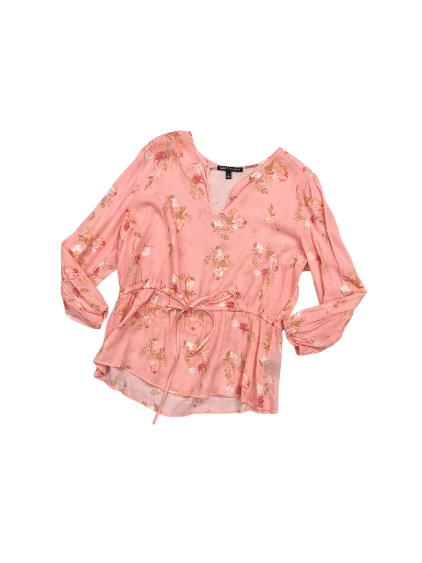 Noble Temperament Top Long Sleeve By Como Black In Floral Print, Size: M