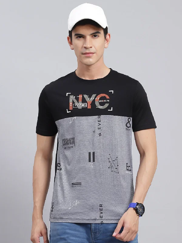 Cozy Sweaters Men Black Printed Cotton Blend T-Shirt