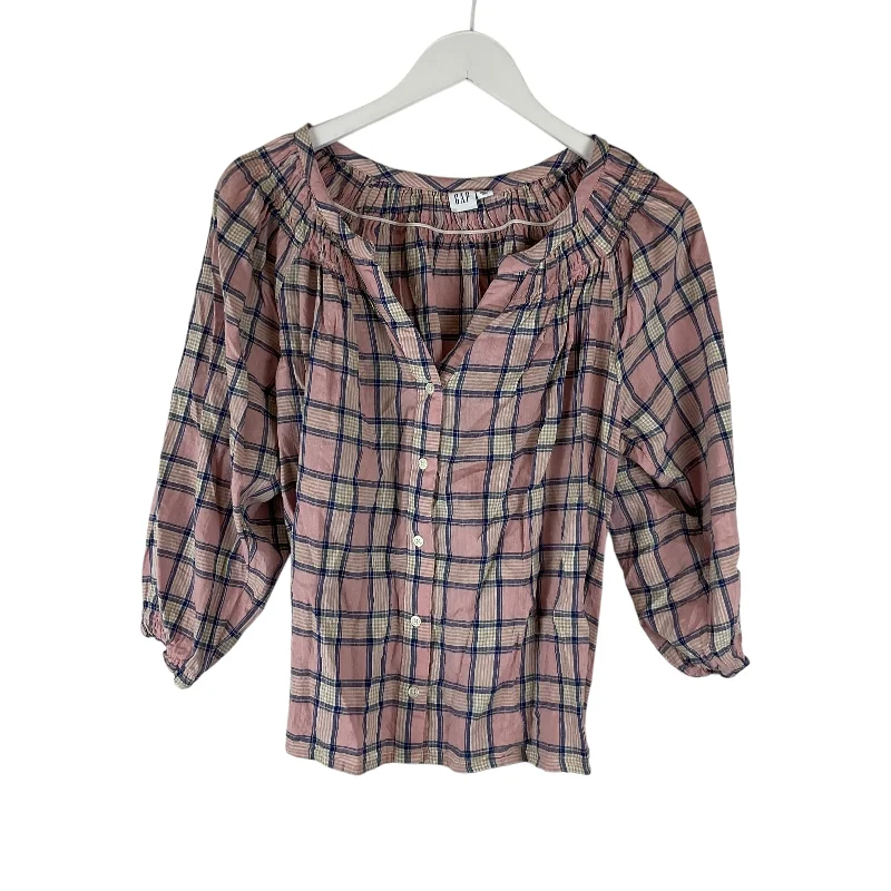 Playful Style Top Long Sleeve By Gap In Plaid Pattern, Size: S