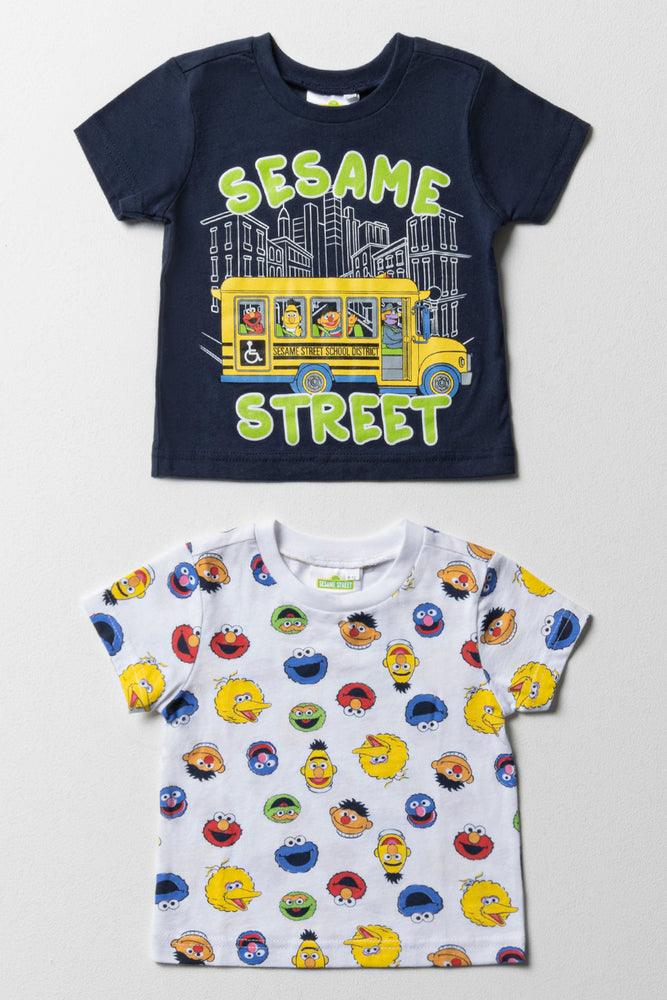 Short Design Sesame Street 2 Pack Short Sleeve T-Shirts Navy & White