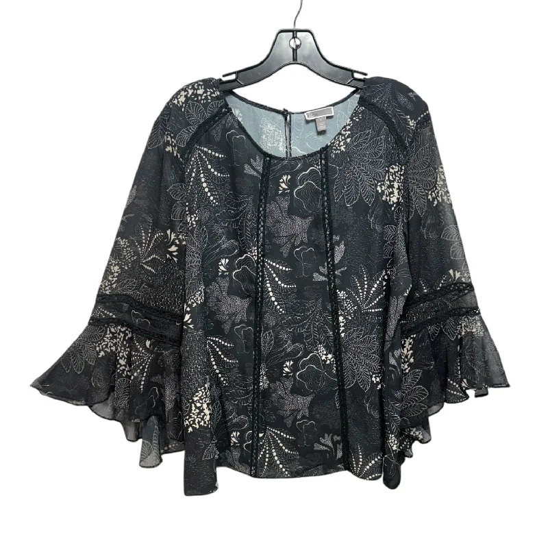 Street Charm Top Long Sleeve By Chelsea 28 In Black & Cream, Size: Xl