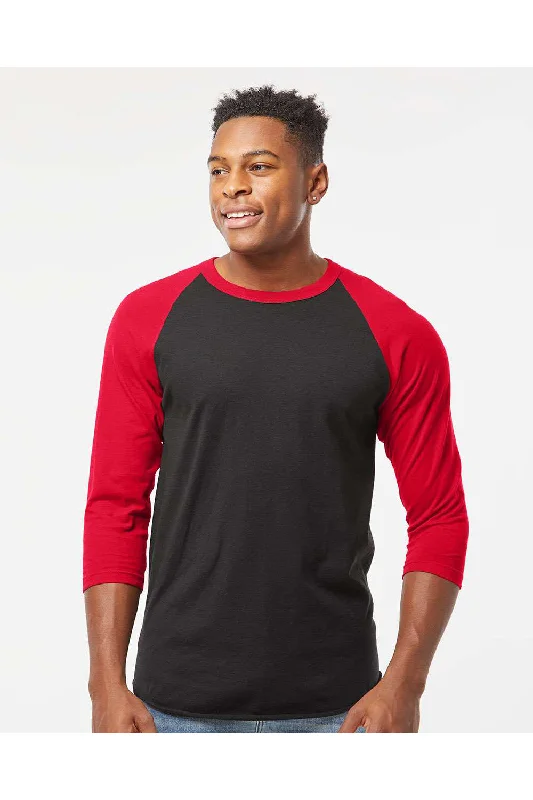Wearable At Home Or Out Tultex Mens Fine Jersey Raglan 3/4 Sleeve Crewneck T-Shirt - Black/Red