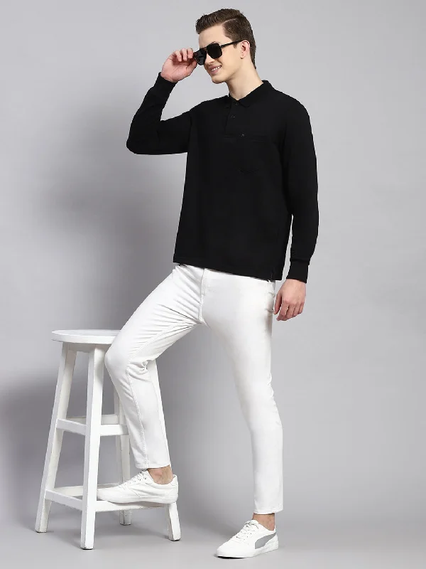 Relaxed Tops Men Black Plain Winter T-Shirt