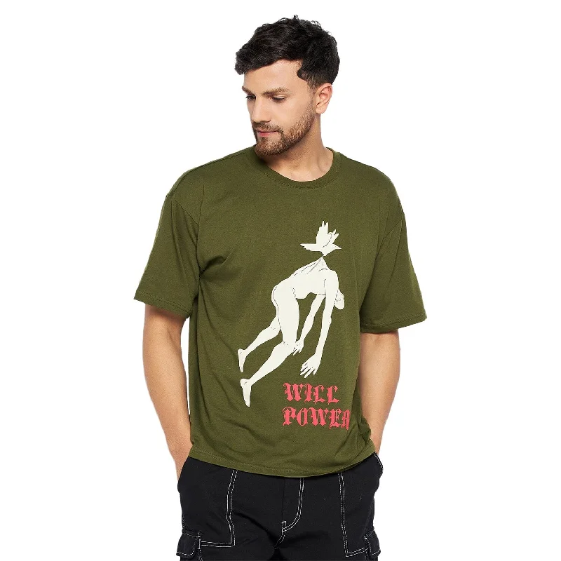 Comfortable Looks Olive Will Power Oversized Graphic Tee