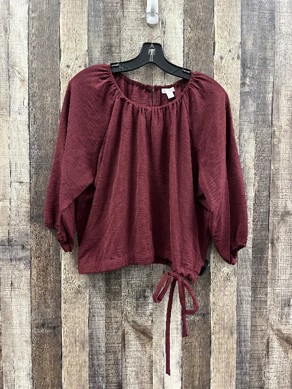 Cozy Knits Top Long Sleeve By Nine West Apparel In Maroon, Size: L
