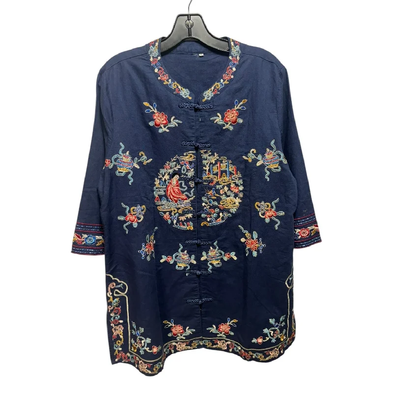Noble And Elegant Embroidered Tunic 3/4 Sleeve Unbranded In Blue, Size: L