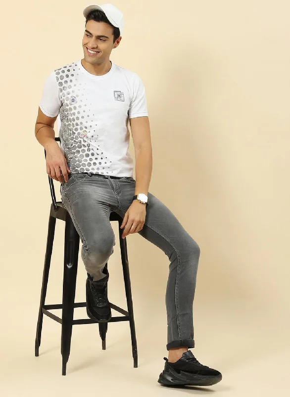 Elegant And Lazy Men White Printed T-Shirt