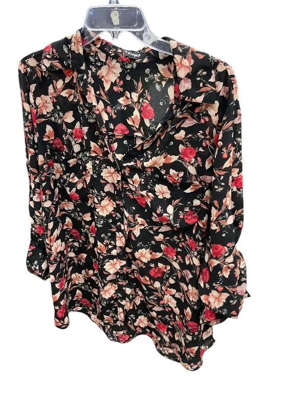 Comfortable And Cold-proof Top Long Sleeve By Express In Floral Print, Size: Xl