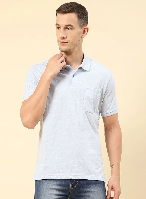 Stretch Design Men Blue Jaquard T-Shirt