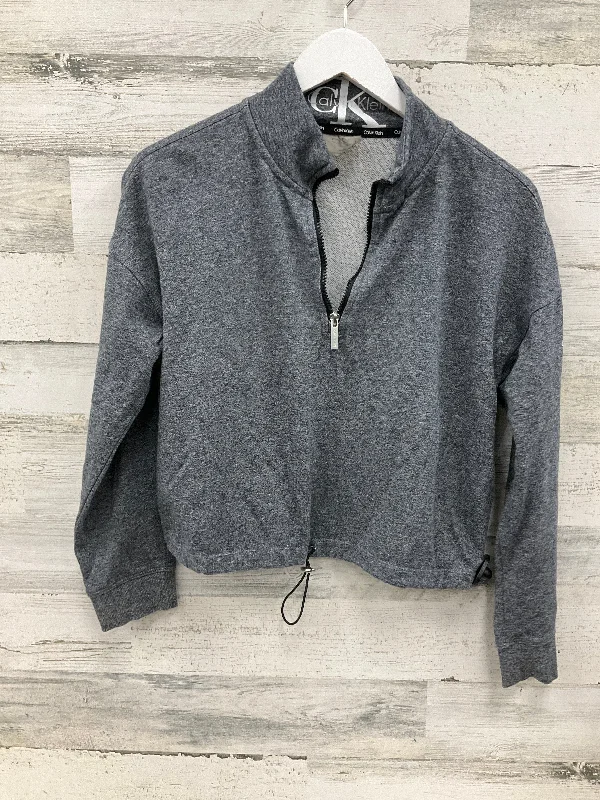 Hooded design Top Long Sleeve By Calvin Klein In Grey, Size: M