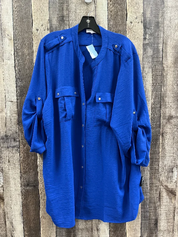 Sporty Elegance Top Long Sleeve By Calvin Klein In Blue, Size: 2x