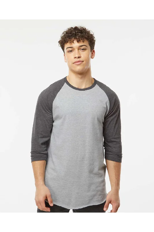 Floral Prints Tultex Mens Fine Jersey Raglan 3/4 Sleeve Crewneck T-Shirt - Heather Grey/Heather Charcoal Grey