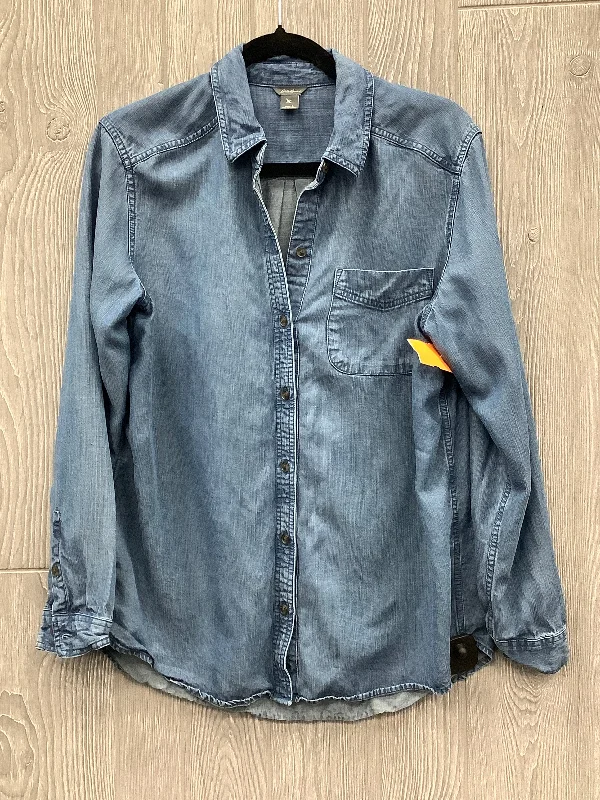 Comfortable Fitwear Top Long Sleeve By Eddie Bauer In Blue, Size: L