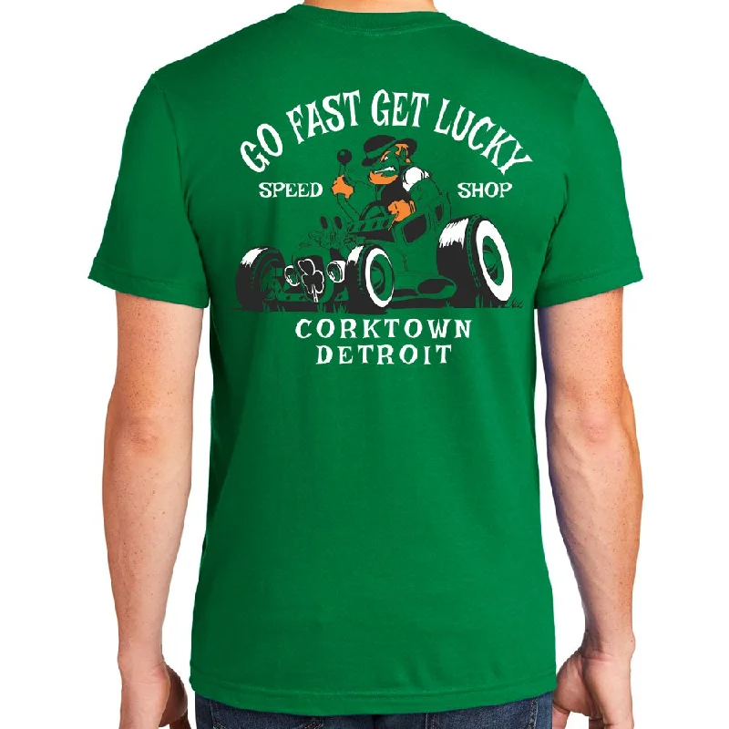 Weekend Comfort Mens Detroit Go Fast Get Lucky Speed Shop T-shirt (Kelly Green)