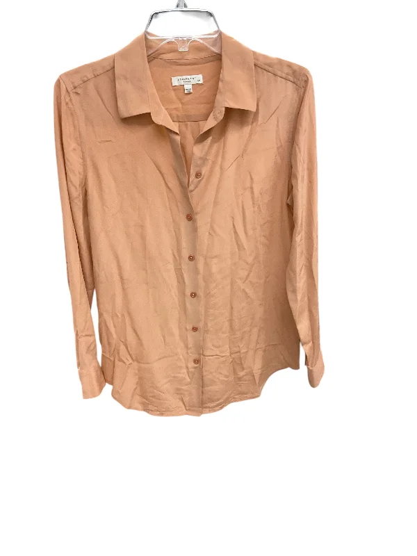Youthful Street Fashion Top Long Sleeve By Equipment In Peach, Size: S
