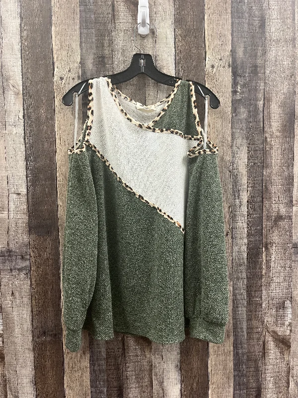 Fashionable Comfort Top Long Sleeve By Haptics In Green, Size: 1x
