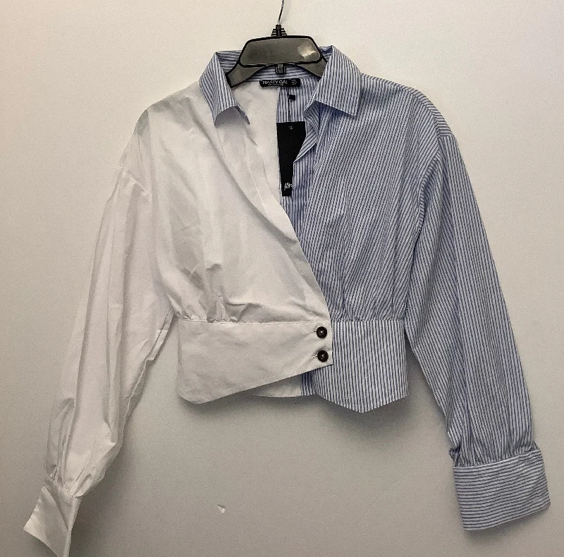 Celebrity Style Top Long Sleeve By Nasty Gal In Blue & White, Size: Xs