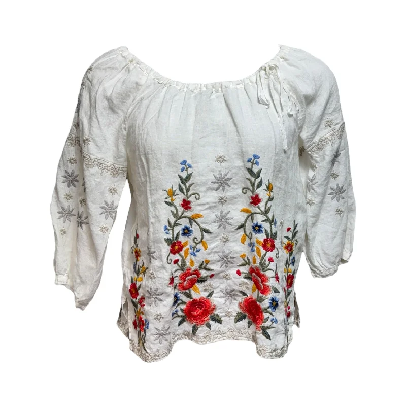 Cozy Outerwear Hazelton Peasant Tie Blouse Top Long Sleeve By Johnny Was In Navy, Size: S