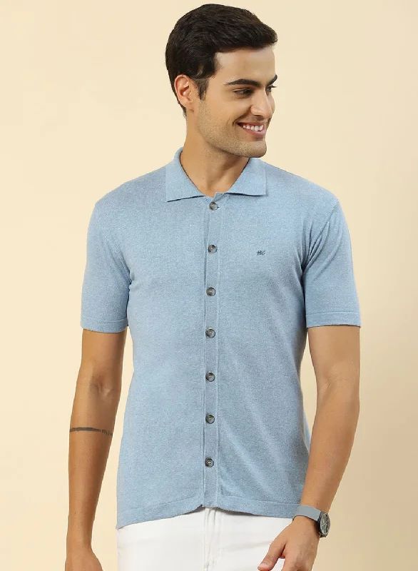 Luxury And Elegant Men Sky Blue Plain T-Shirt