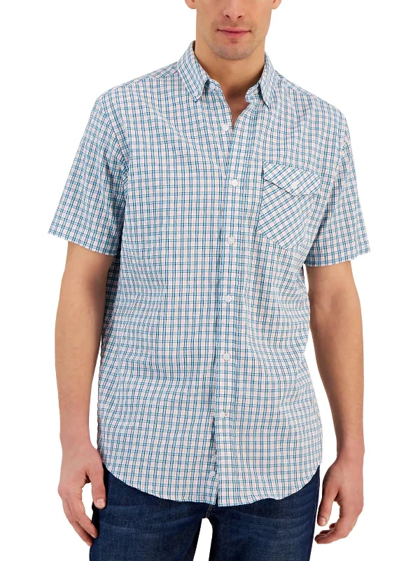 Street Cool Flamingo Mens Plaid Woven Button-Down Shirt
