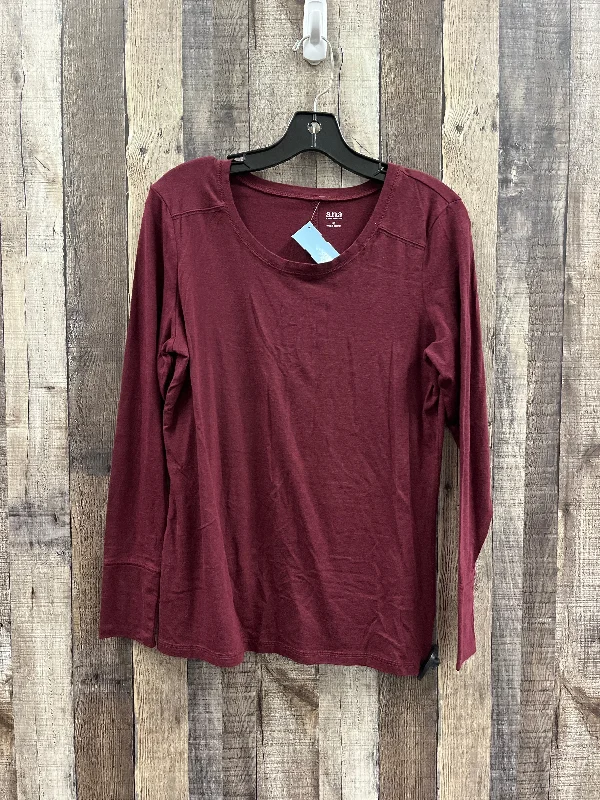 Relaxed Tops Top Long Sleeve By Ana In Maroon, Size: M