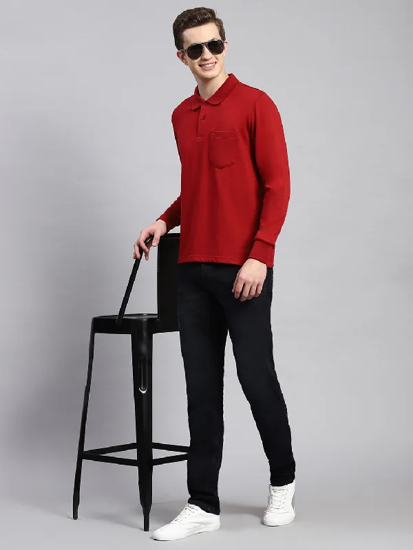 Comfy Layers Men Maroon Plain Winter T-Shirt