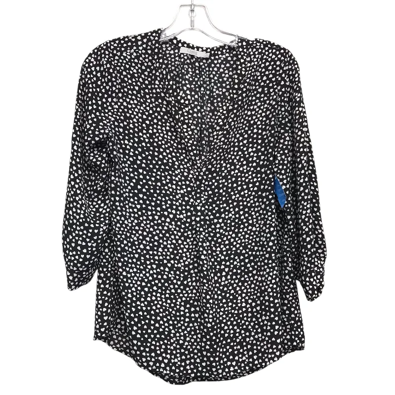 Floral Prints Top 3/4 Sleeve By Dalia In Black & White, Size:S