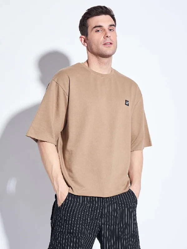 High-quality Design Beige Oversized Elbow Sleeve Tee