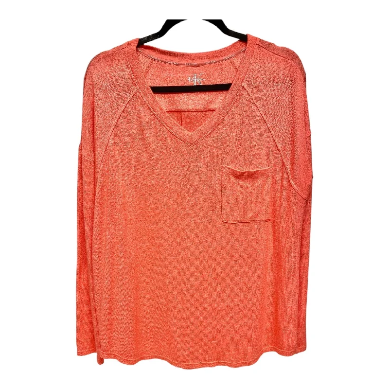 Easy Wear Chic Top Long Sleeve By Calvin Klein In Coral, Size: M
