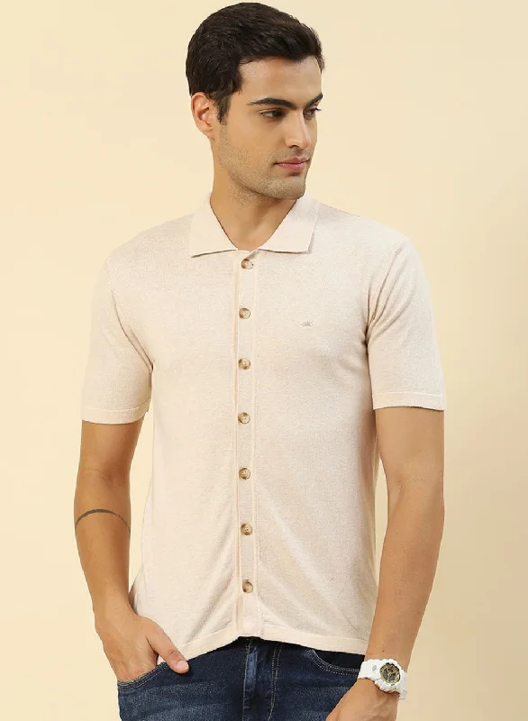Lively And Youthful Men Beige Plain T-Shirt