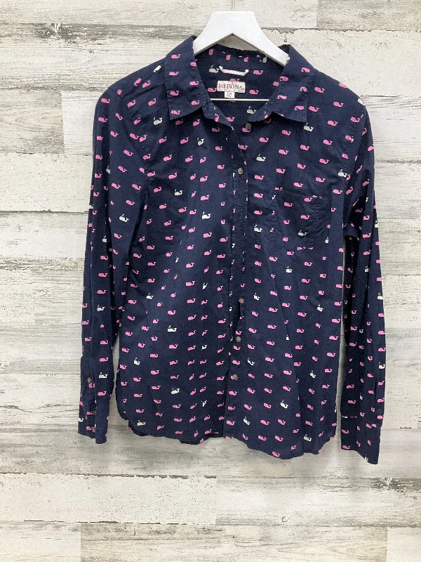 Knitted Design Top Long Sleeve By Merona In Blue & Pink, Size: L