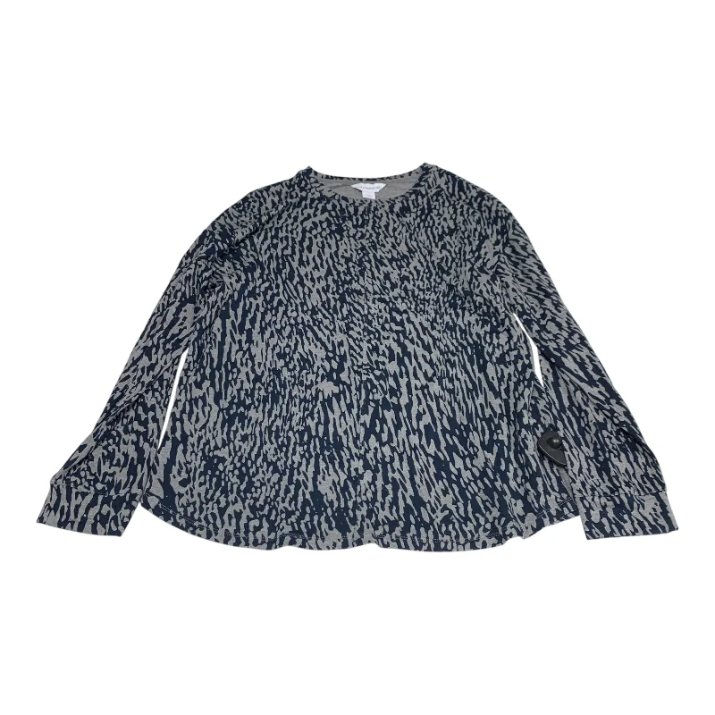 Carefree Style Top Long Sleeve By Liz Claiborne In Blue & Grey, Size: L