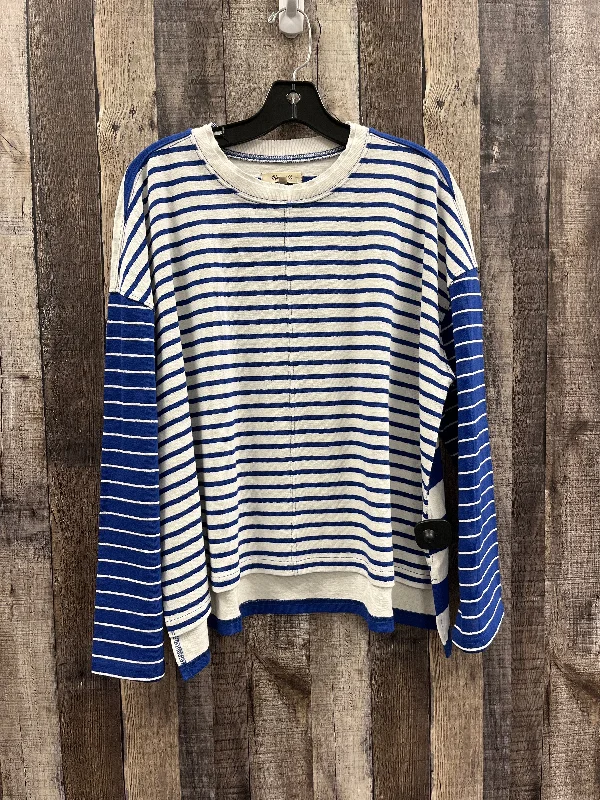 High-end Sense Top Long Sleeve By Madewell In Blue & White, Size: M
