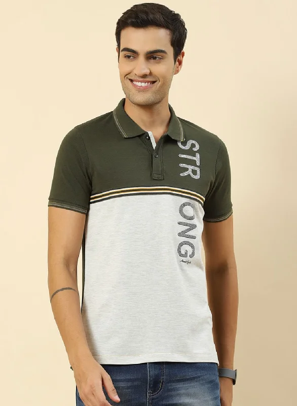 Designer Style Men Olive Printed T-Shirt