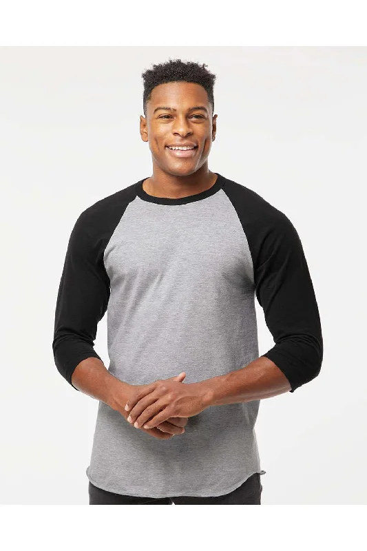 Bottom And Versatile Tultex Mens Fine Jersey Raglan 3/4 Sleeve Crewneck T-Shirt - Heather Grey/Black