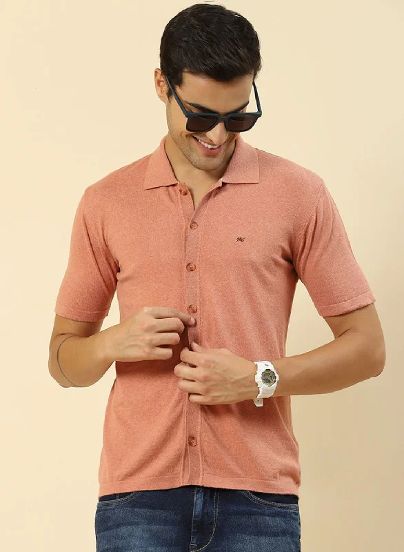 Comfortable And Versatile Men Peach Plain T-Shirt