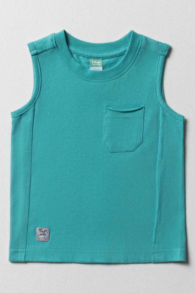 Noble Temperament Sleeve-less vest with pocket jade blue