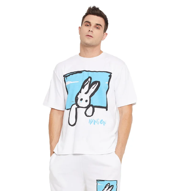 Classic Comfort Hang On White Printed Oversized Tee