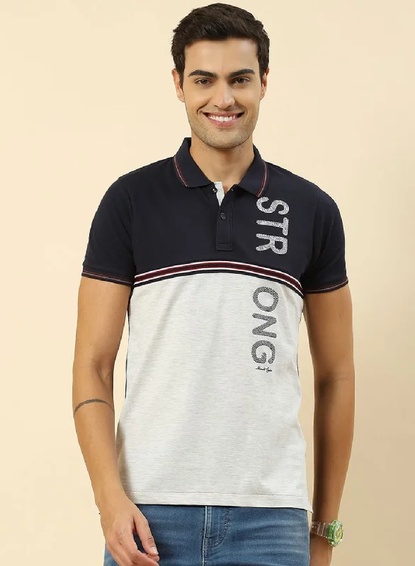 French Retro Men NAvy Blue Printed T-Shirt