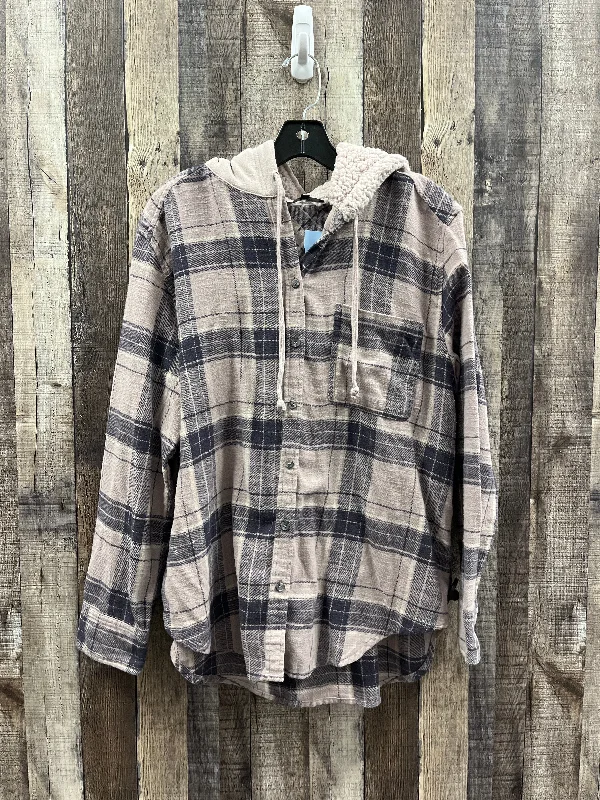 Relaxed Looks Top Long Sleeve By Love Tree In Plaid Pattern, Size: L