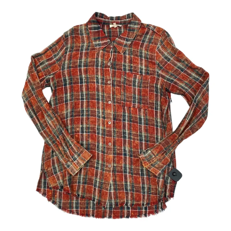 Layered Comfort Top Long Sleeve By Mystree In Plaid Pattern, Size: L