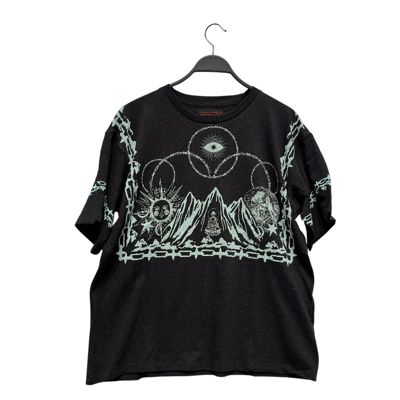 Slightly Flared Design SIBERIA HILLS/T-Shirt/L/Cotton/BLK/All Over Print/EYE MOUNTAIN