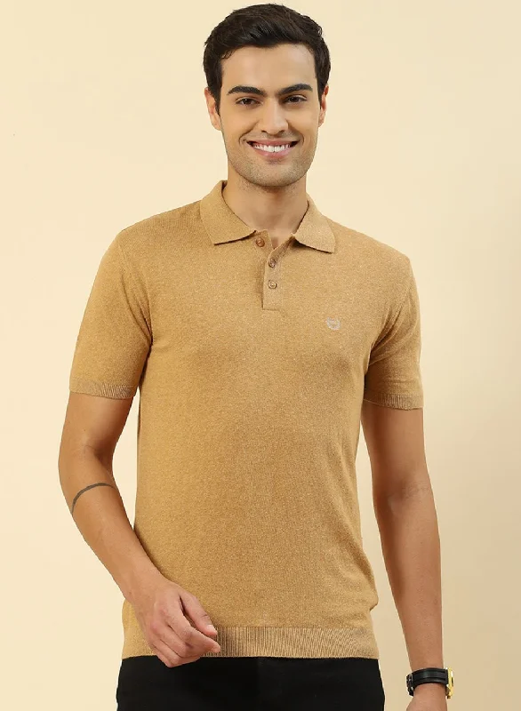 Sports Fashion Men Camel Brown Plain T-Shirt