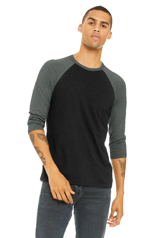 Comfy Chic Wear Bella + Canvas Mens 3/4 Sleeve Crewneck T-Shirt - Black/Heather Deep Grey
